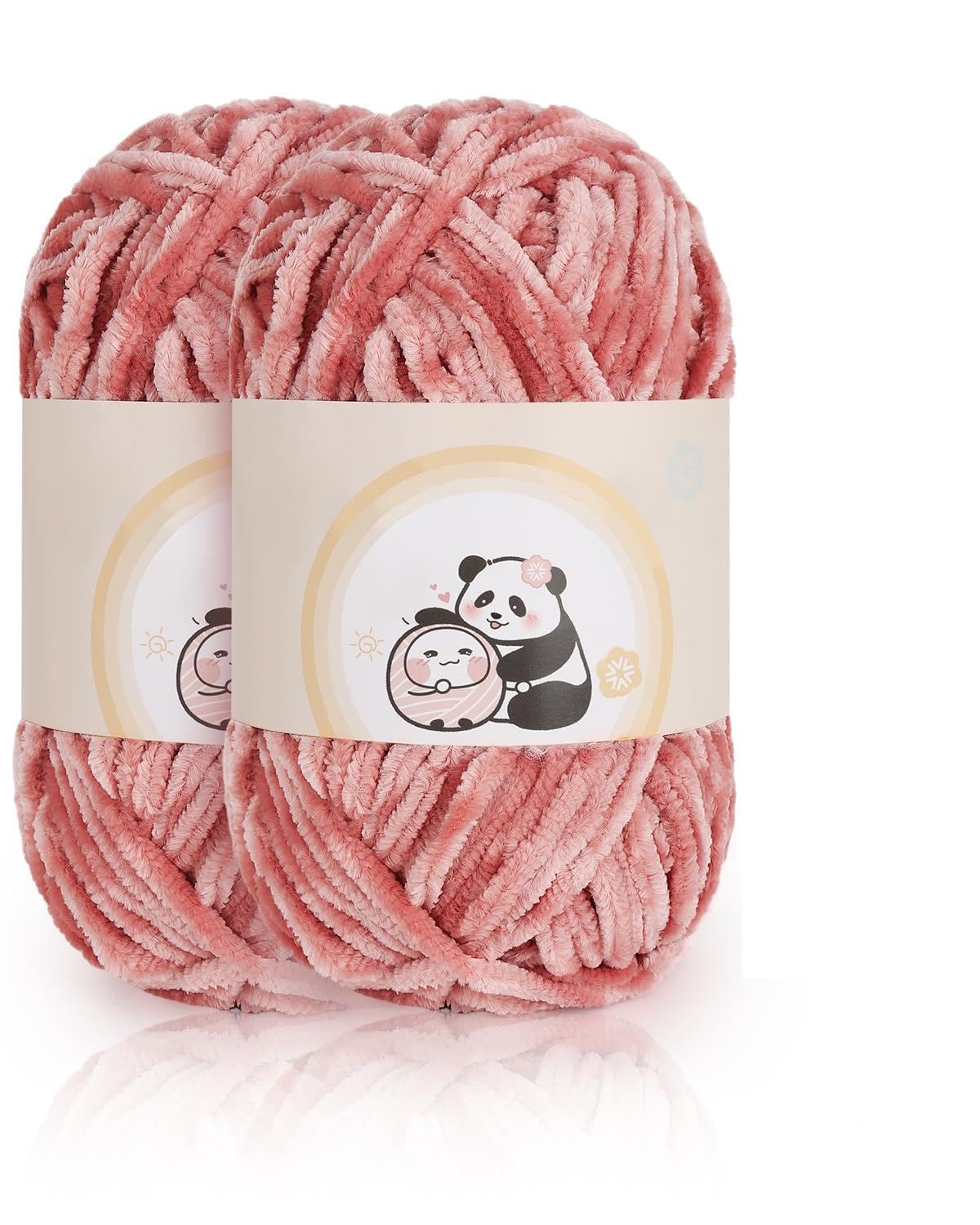 Aeelike 200g Warme Chenille Strickgarn zum Häkeln, Flauschige Dicke Wolle zum Handstricken, Samt Velvet Babywolle zum Stricken, Weich Plüschwolle für Amigurumis Babydecke, Leder Rosa
