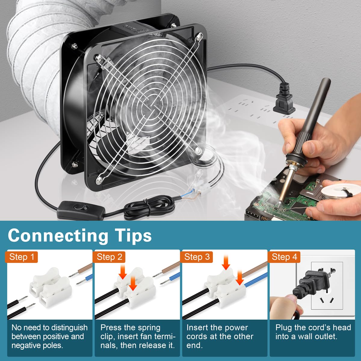 GDSTIME AXIAL Fan 20060, 110V 120V AC 200mm x 200mm x 60mm Heavy Duty Industrial Fan, for DIY Cooling Ventilation Exhaust Projects