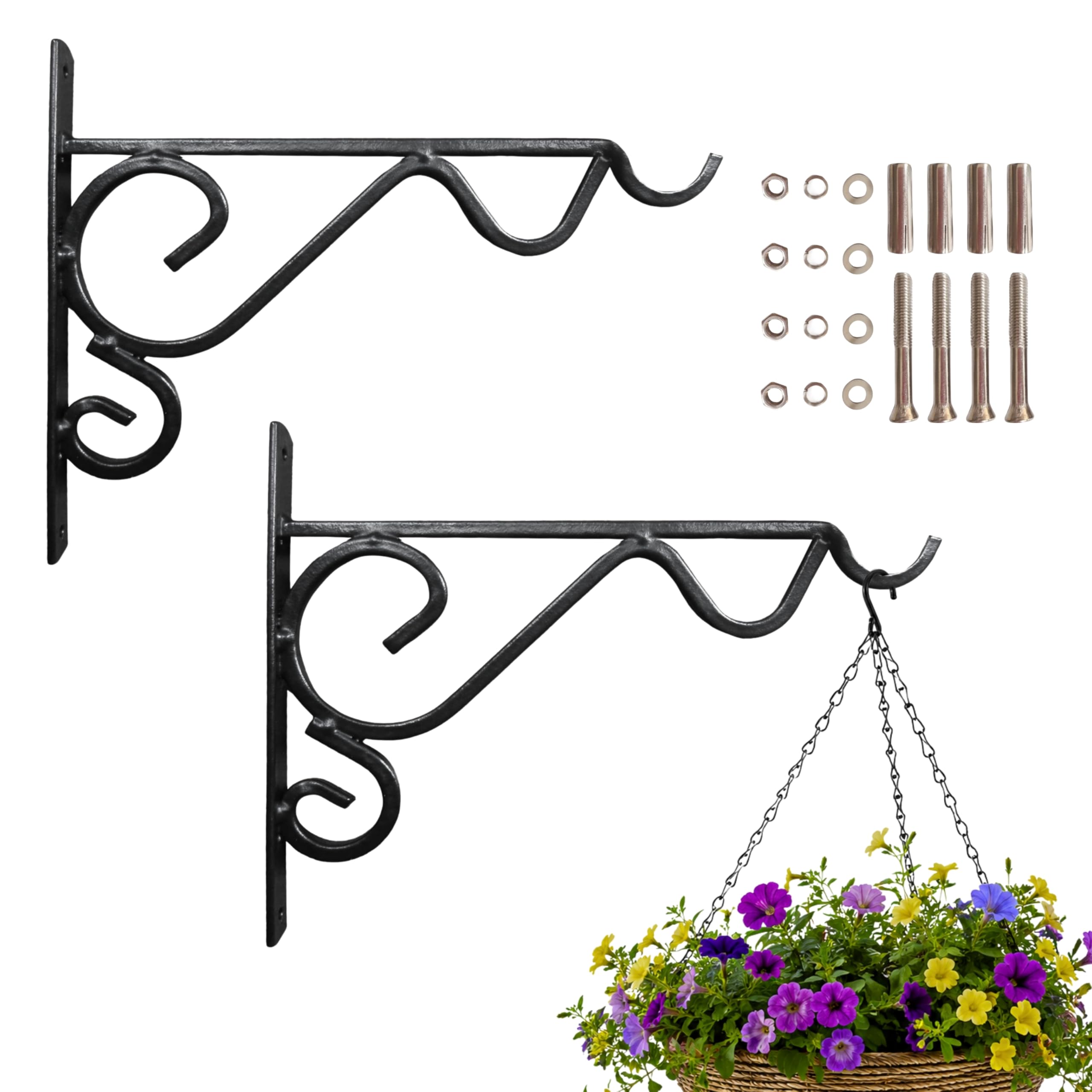 Garden Mile Black Heavy Duty Hanging Basket Bracket For Bird Feeders And Lanterns