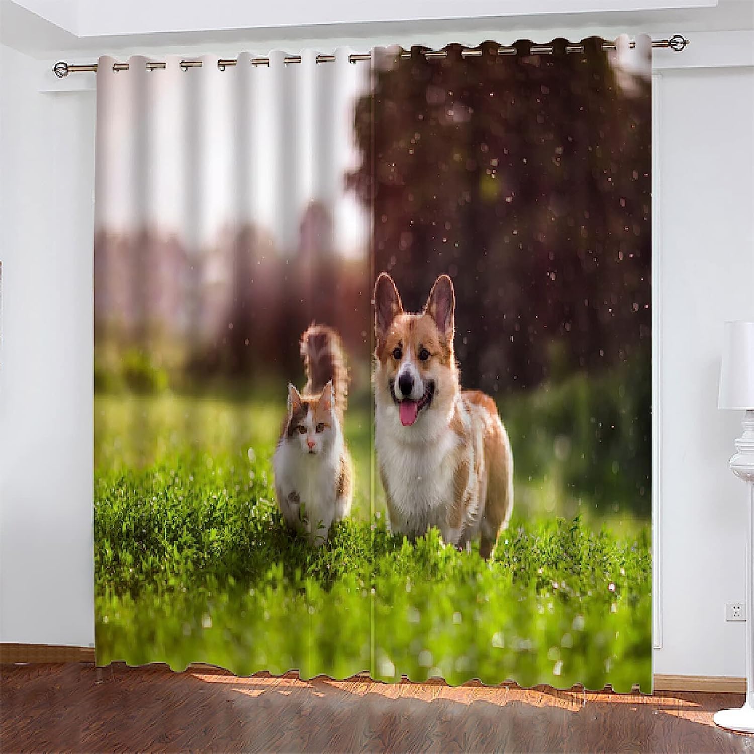 Rideau occultant anti chaleur et lumière imprimé chats chiens pour chambre