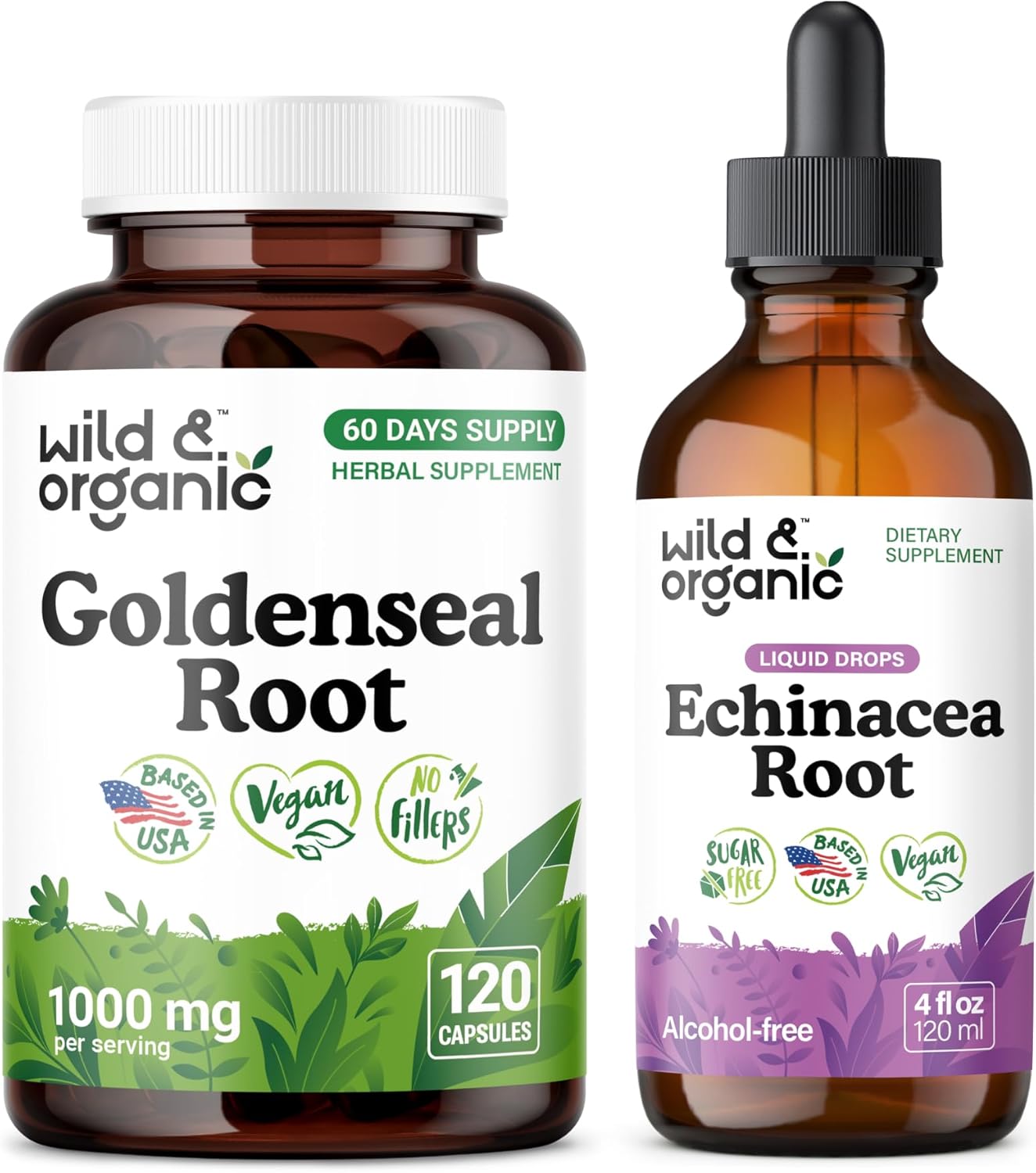 Wild & Organic Goldenseal 120 Capsules & Echinacea Tincture 4 fl oz