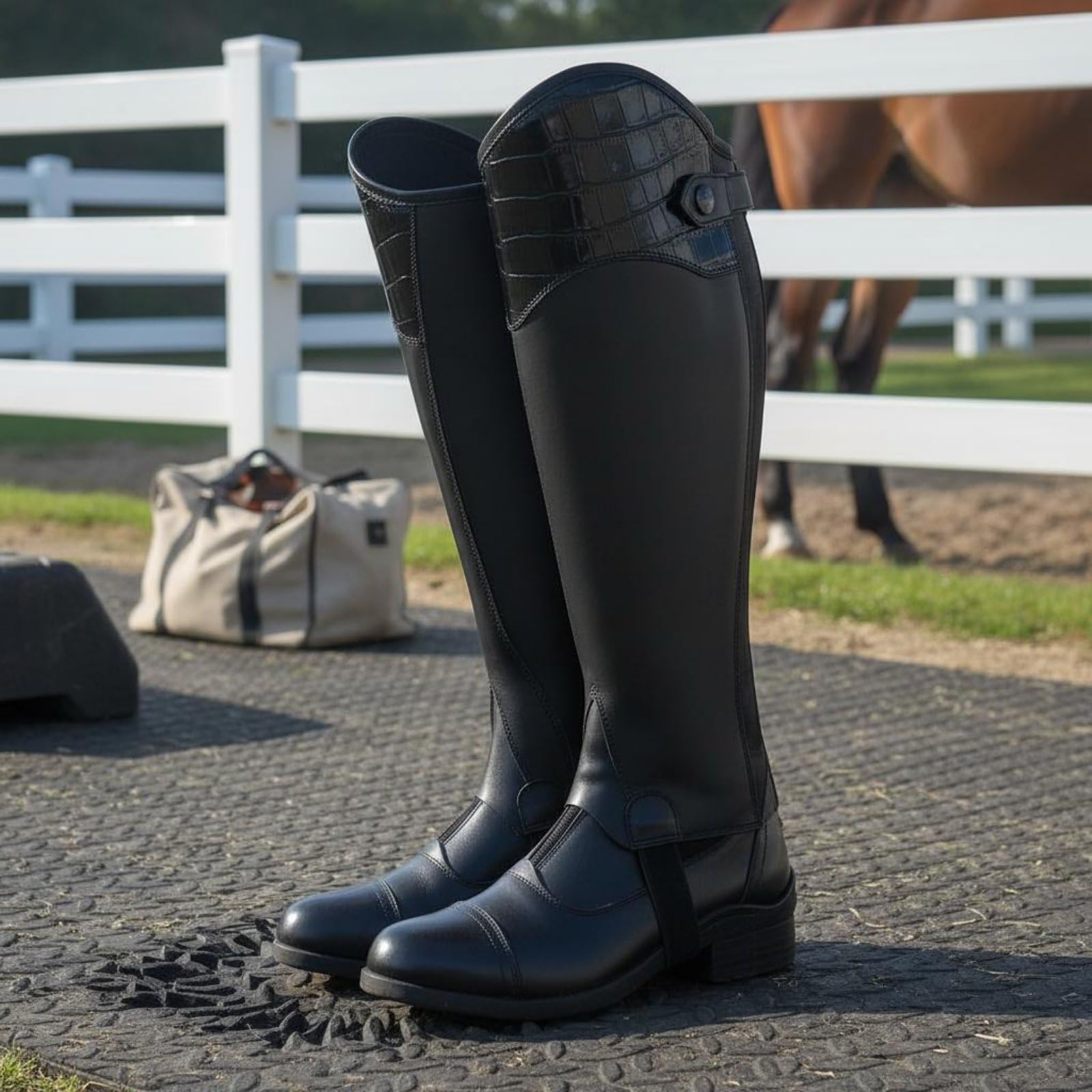 Paragambe Equestri Bambini Paragambe Stivali Mezza Gamba Protezioni Cavallo in Pelle Pu con Pannelli Elastici E Chiusura a Zip Adatti a Equitazione, XXXL, Adulto