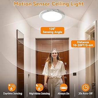 KYEKIO Rechargeable Ceiling Light 2Pack, 3 Color Magnetic Motion Sensor Lights with Remote, Wireless Dimmable Closet Light Battery Operated, LED Lights for Shower Pantry Shed Hallway Porch Stairs