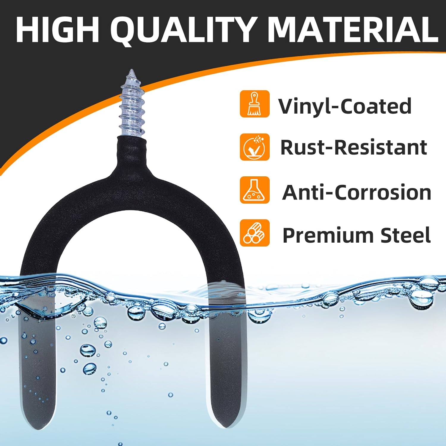 16 Pack Garage Storage System Steel U Hooks with Anti-Slip Coating Home Improvement and Organization Screw in Hooks Easy Wall Mounting Heavy Duty Bike and Ladder (Black, 16 Pack)