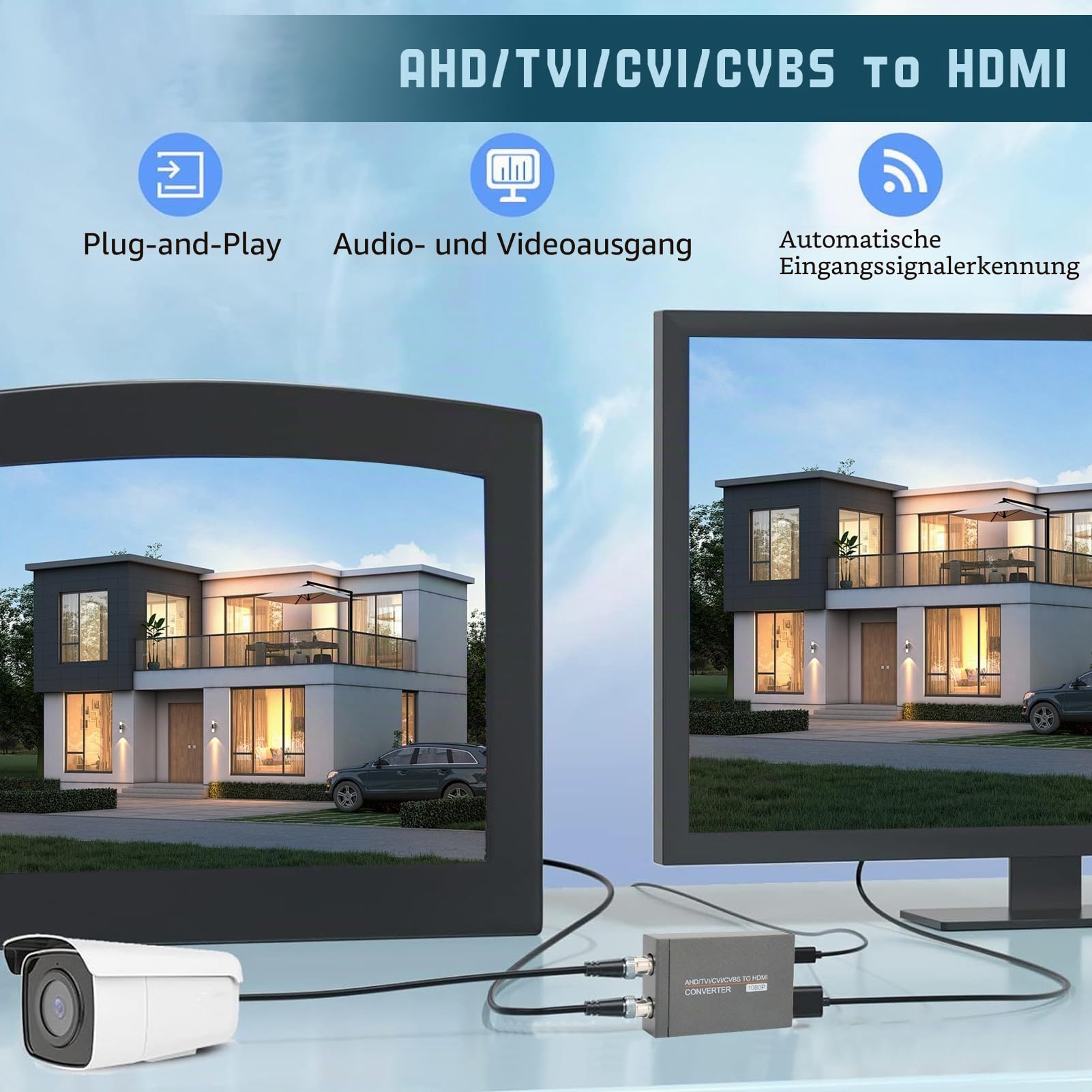 AHD TVI CVI Konverter, Full HD Video Signal Adapter