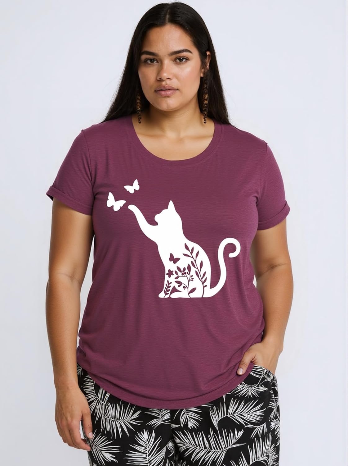 Cat Shirts for Women Butterfly Tee Shirts Womens Cute Butterfly Cat Graphic Print Tops - Image 6