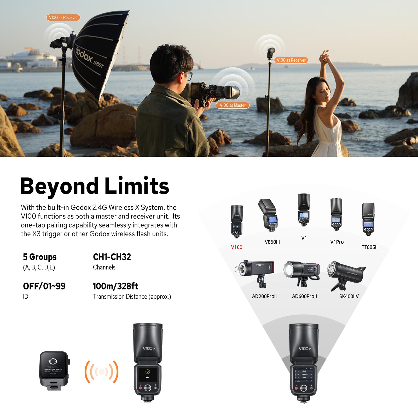 Flash Godox V100C Per Canon - 100W, Touchscreen, Wireless 2.4G, Sincro 1/80000s, Batteria Integrata - Foto 13