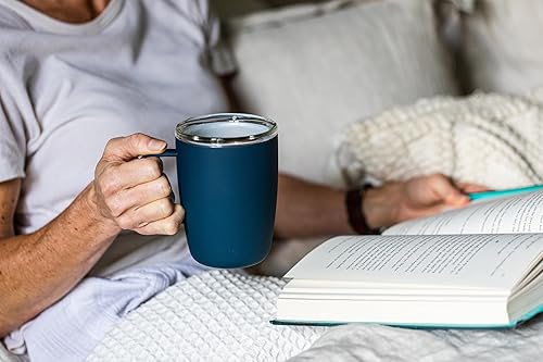 Miniatura 7 de Vinglacé Taza de café de acero inoxidable, taza aislada para bebidas frías y calientes con inserto de vidrio y tapa, 12 onzas, color blanco