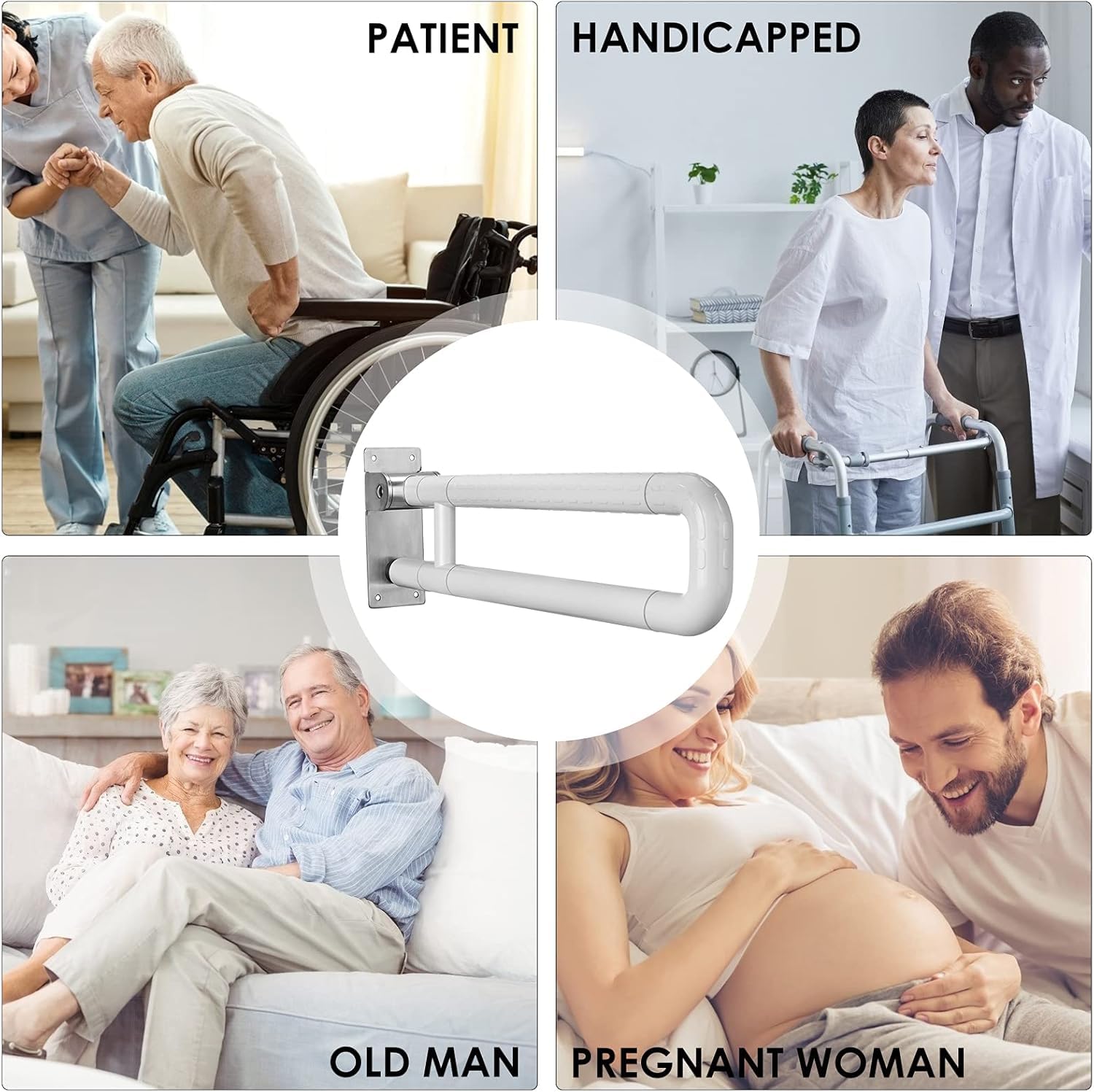 60cm Haltegriffe für Senioren, Behinderten wc Haltegriff, Wandstützgriff Klappbar wc Aufstehhilfe für Senioren 300~350 Kg,Rutschfest für Badezimmer Und Toilette (white, 60cm)