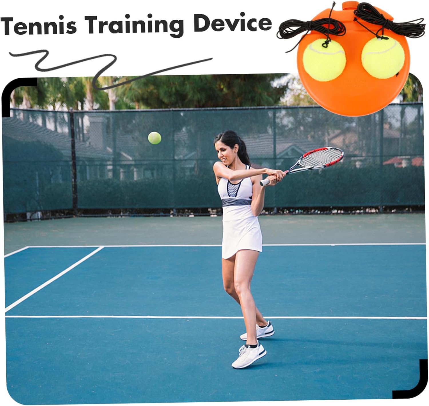 Tennis Rebound Trainer Durable Practice Equipment for Training Outdoor Indoor Use Includes Reusable Base Tennis Balls