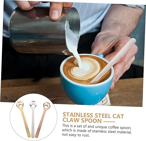 Miniatura 2 de Cabilock 3 cucharas de café de acero inoxidable, mini cuchara hueca para gato, cucharaditas, cuchara de helado, cuchara de revolver para pasteles,