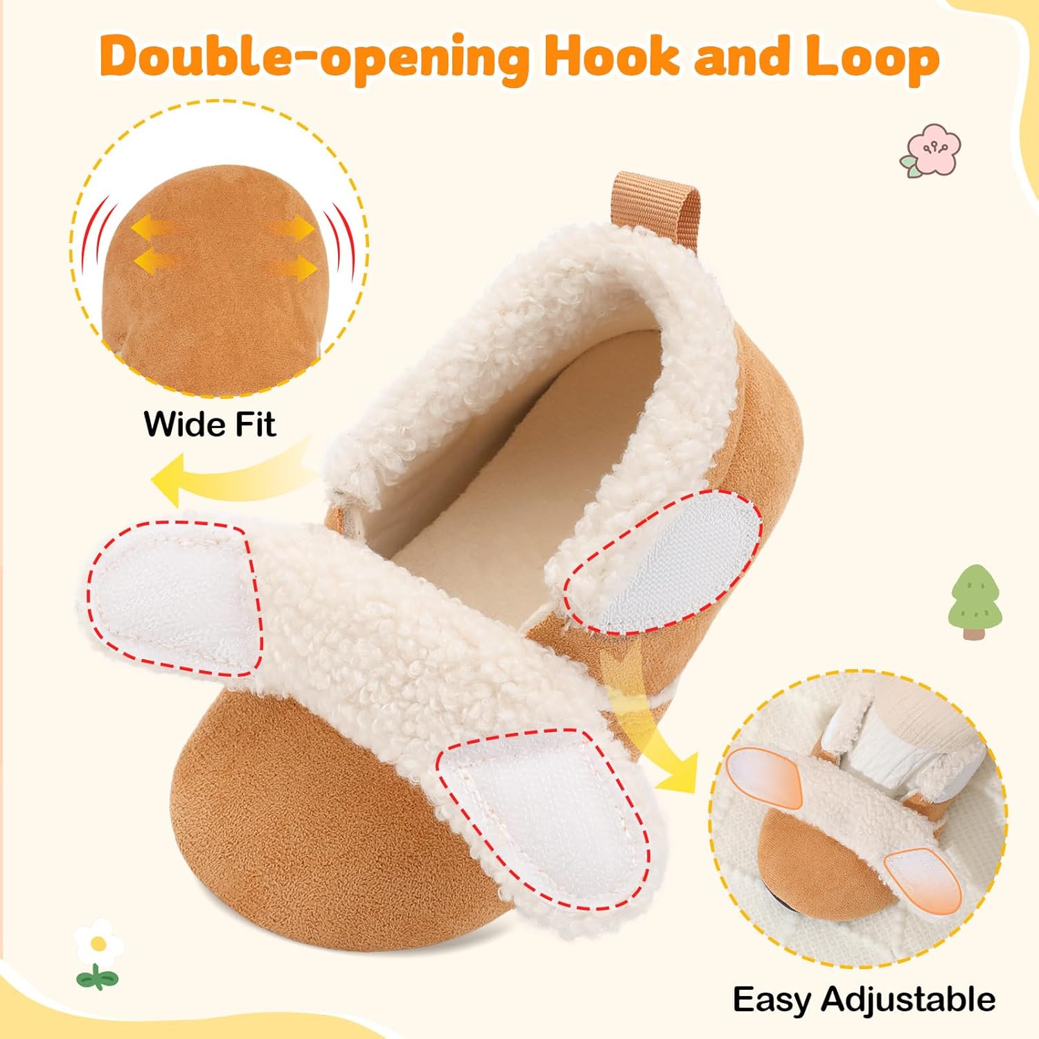 JOINFREE Toddler Slippers Boys Girls Adjustable House Shoes Barefoot Sock Shoes with Rubber Sole Baby Comfort Warm Indoor Outdoor Walking Shoe - Image 3