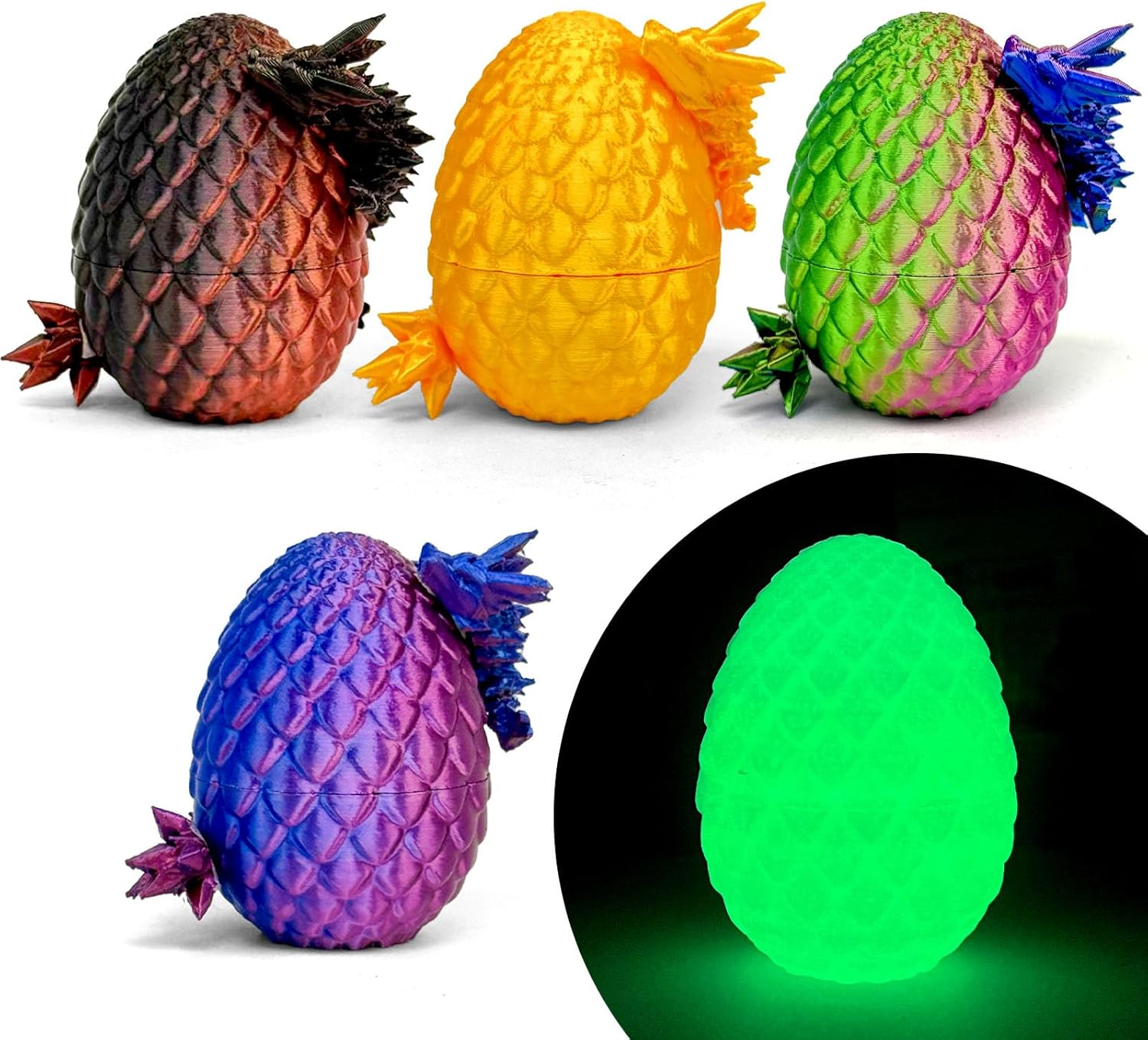 3D Printed Dragon Eggs, 5 Pack – Articulated Crystal Dragon Inside, Fidget Toy Easter Eggs for Kids Teens, Party Favors Easter Basket Stuffers (Multicolor4)