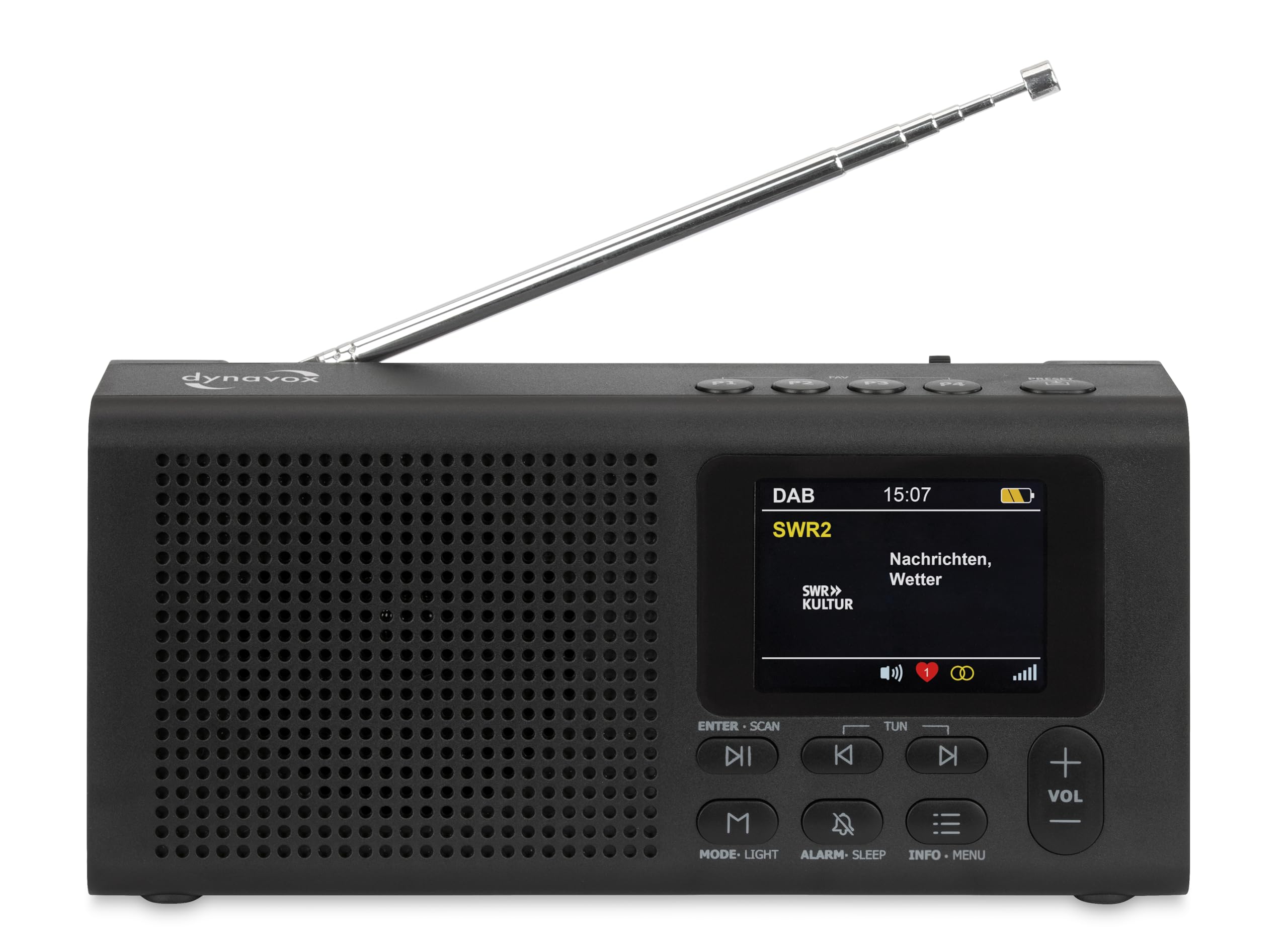 Dynavox DBT200 Radio Digital portátil Dab+/FM, Ideal como Radio de Cocina, Radio de baño, Radio de Oficina, Radio de Taller, Despertador, Pantalla BT, TFT, Funcionamiento con Red eléctrica o baterías