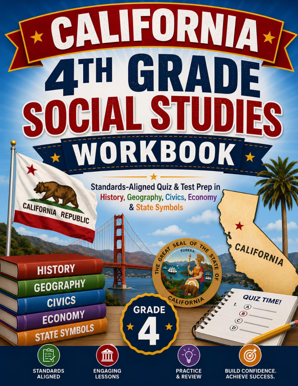 California 4th Grade Social Studies Workbook: Standards-Aligned Quiz & Test Prep in History, Geography, Civics, Economy & State Symbols