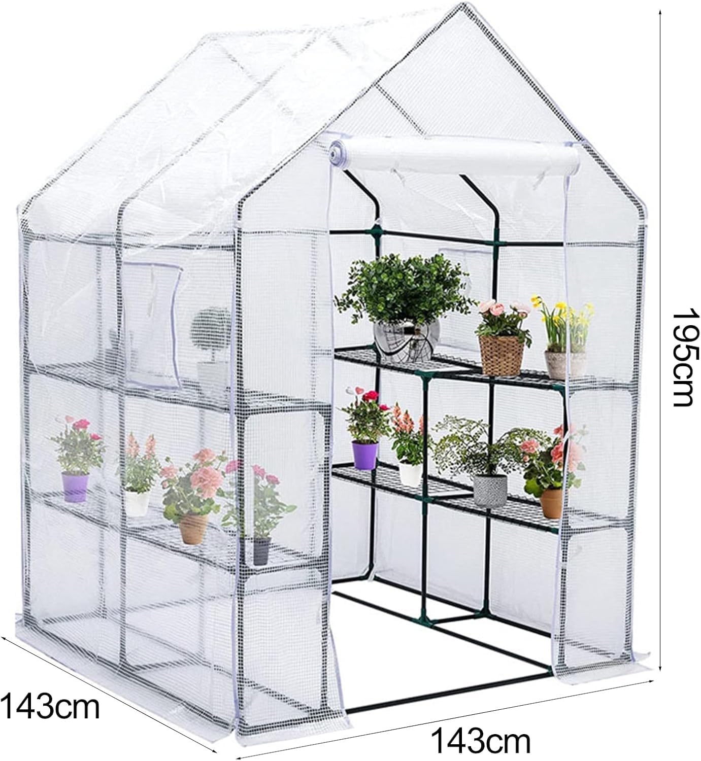 Cubierta de repuesto para invernadero de polietileno, 143 x 143 x 195 cm, impermeable, resistente a los rayos UV, cubierta transparente para refugio de plantas con puerta enrollable con cremallera