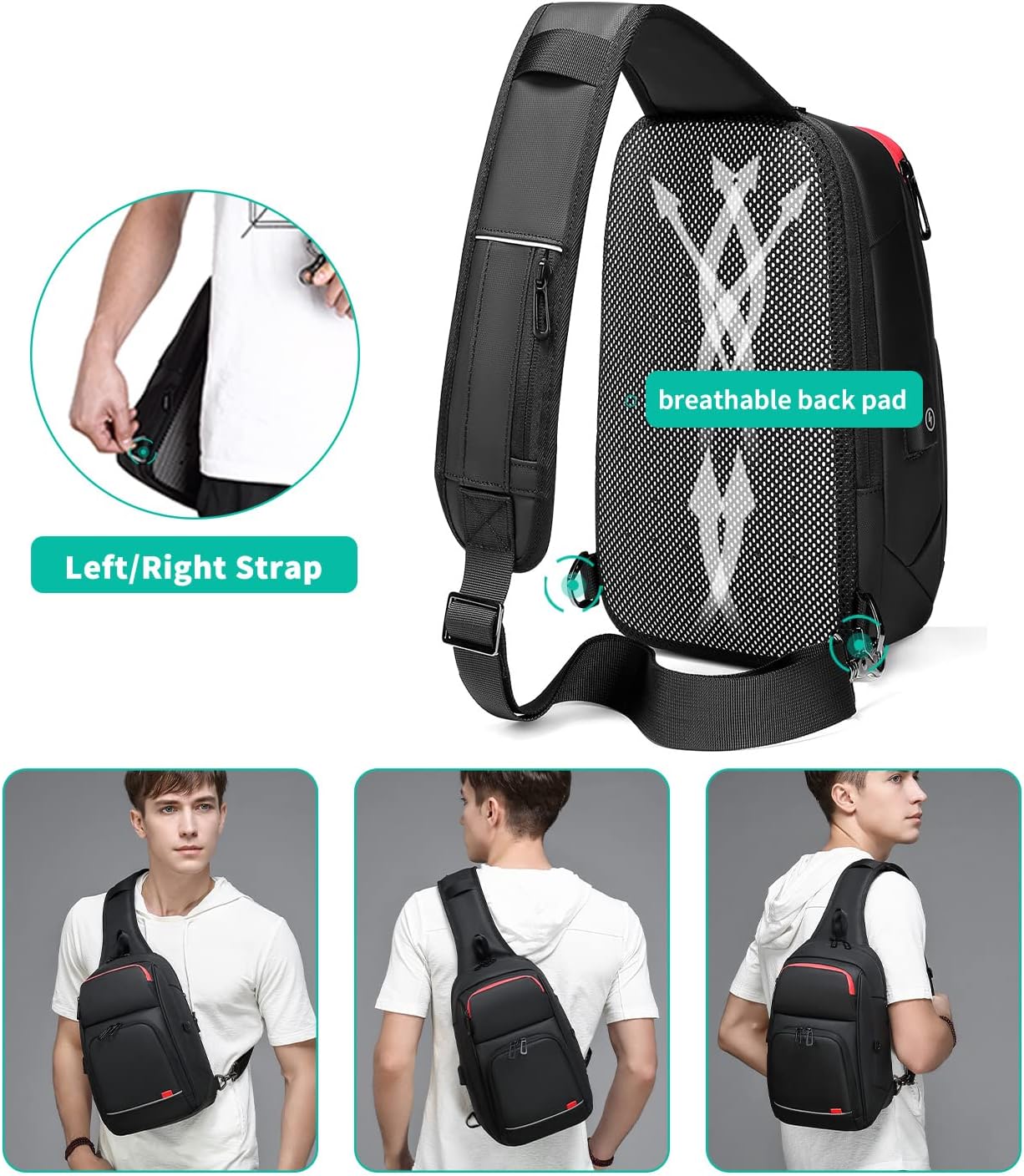 Eurcool Mens Shoulder Bag Sling Bag Crossbody Backpack Shoulder Casual Daypack Rucksack for Men - Image 4