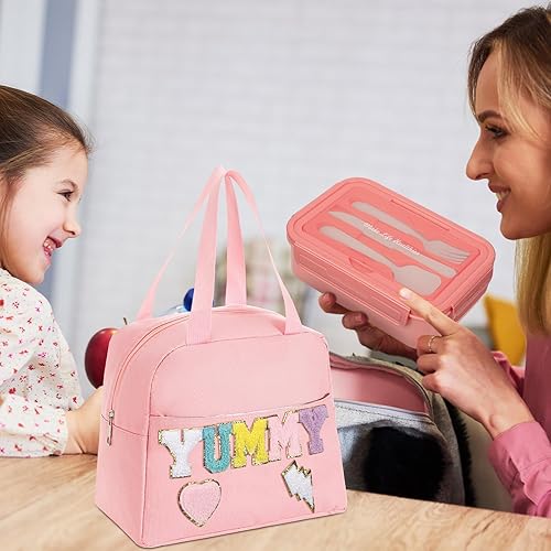 Miniatura 4 de Dandat Bolsa de almuerzo preppy para mujeres y niñas, bolsa de almuerzo rosa con compartimentos y taza de sopa para niñas, adultos, adolescentes,