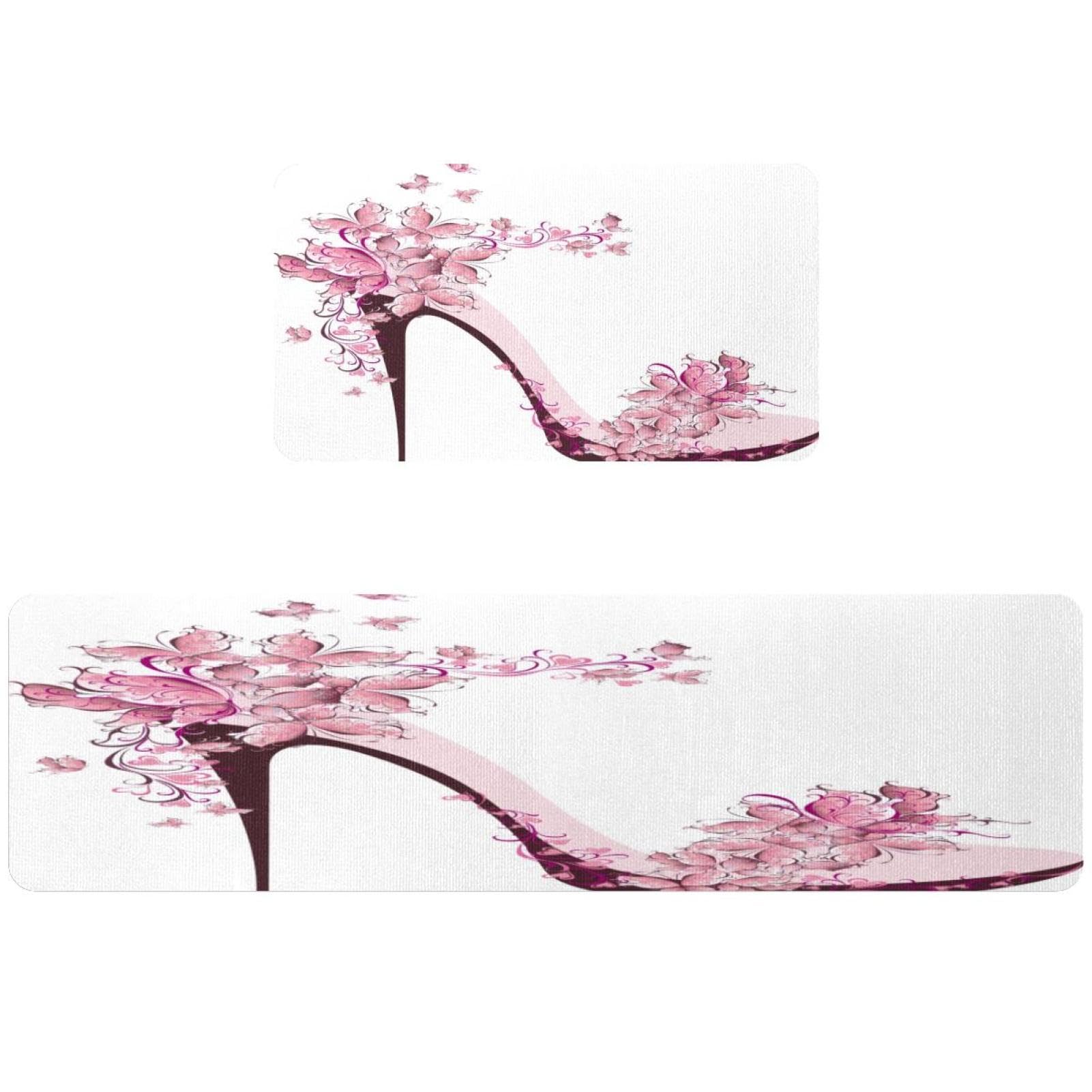 Tapete de cocina de 2 piezas lavable alfombra pasillo flores rosas antideslizante VAPOKF