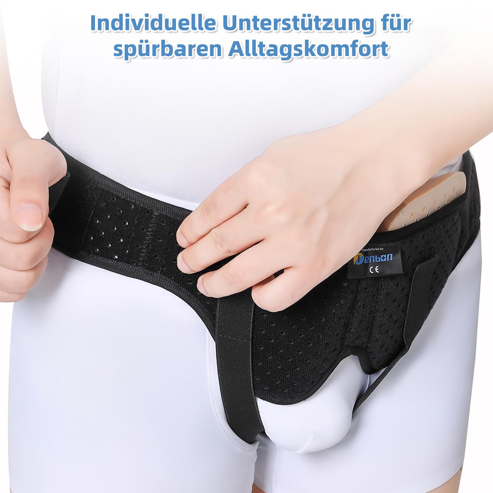 Tenbon Leistenhernie Gürtel für Männer & Frauen - Verstellbarer Kompressionsgurt mit Atmungsaktivem Mesh | Support bei Leistenbruchschmerzen (Größe M, 73-89cm Hüftumfang)