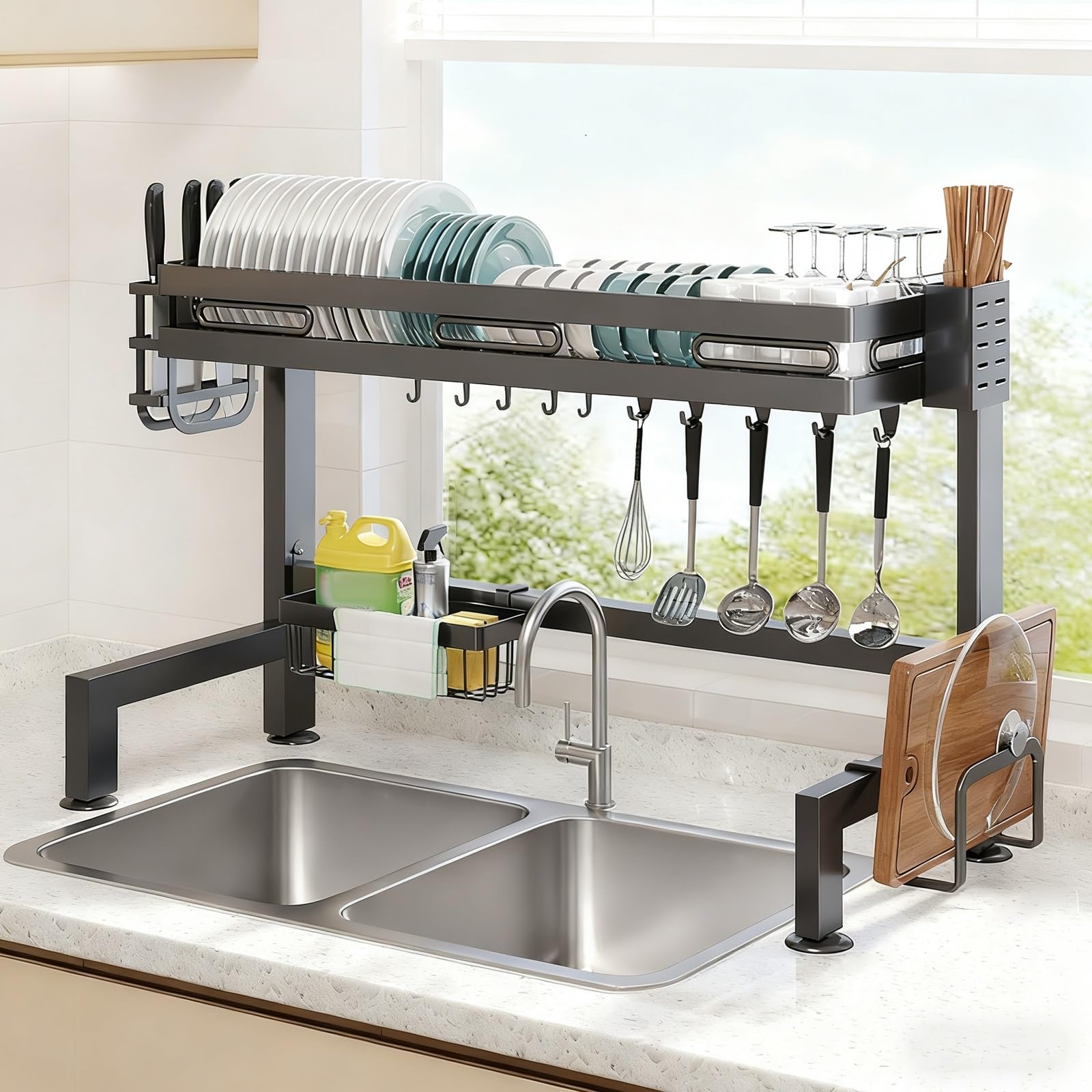 Multifunktionaler Geschirrtrockner für die Küchenspüle, rostfreier Geschirrtrockner mit großem Fassungsvermögen und Besteckhalter, für die Küchenarbeitsplatte über der Spüle(Single-Layer,65cm/25.5in)