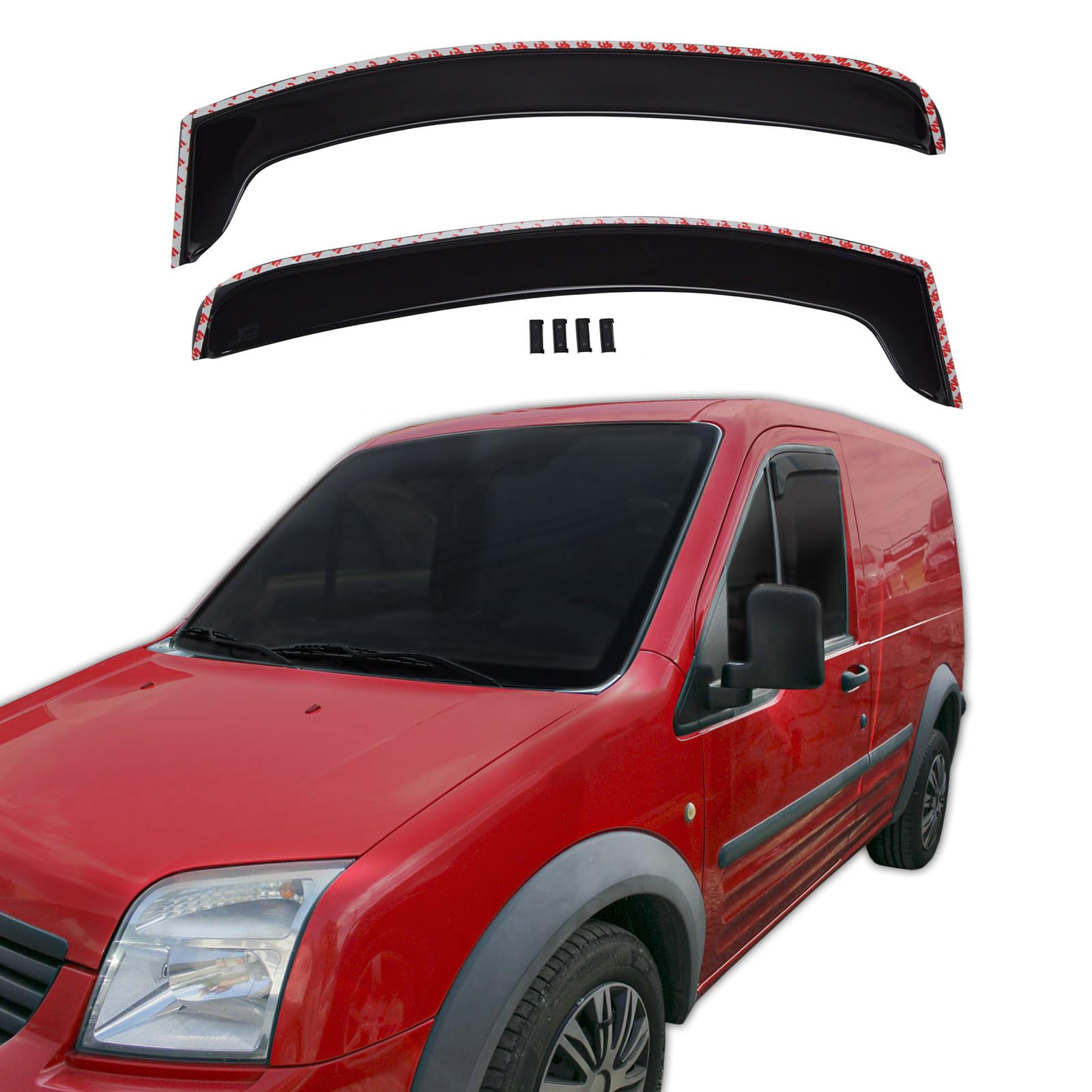 J&J AUTOMOTIVE GD Déflecteurs d'air et de Vent pour Ford Transit Conect 2004-2013, Ensemble 2pcs, Teintés, Avant et Arrière, Aérodynamique