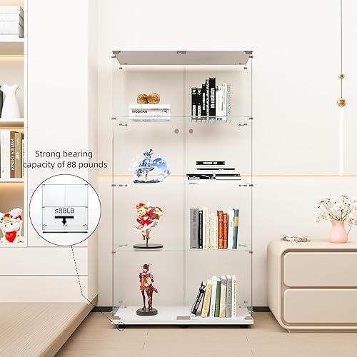 Miniatura 9 de Gabinete de cristal para cocina, despensa, armario de almacenamiento de barra de esquina con cuatro niveles de doble puerta, 64 pulgadas de alto x