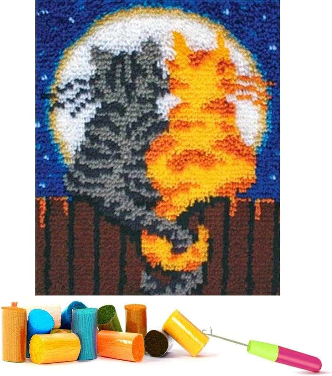 TESIN Latch Hook Kits for Adults -Two Cats DIY Latch Hook Rug Kits for Kids, Crochet Kit for Beginners, Rug Making Kits with Printed Canvas (38x50 cm)