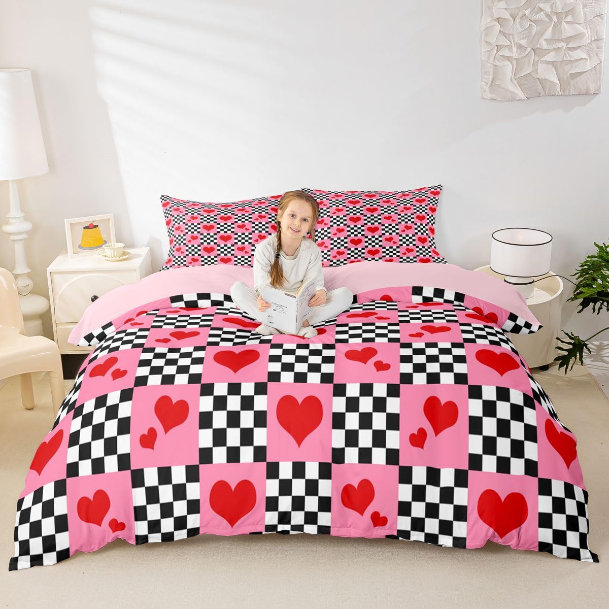 Homewish Miłość Zestawy Pościeli Król Słodka Miłość Serce Poszewka Na Kołdrę Romans Pikseli Szachownica Poszewka Na Kołdrę Buffalo Siatka Patchwork Zestaw Łóżek