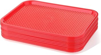 Soro Essentials- 12" x 16" Fast Food Tray Plastic Red Color Plastic Set of 12 - Cafeteria Fast Food Trays Rectangular Restaurant Serving Trays for Coffee Table Kitchen Party