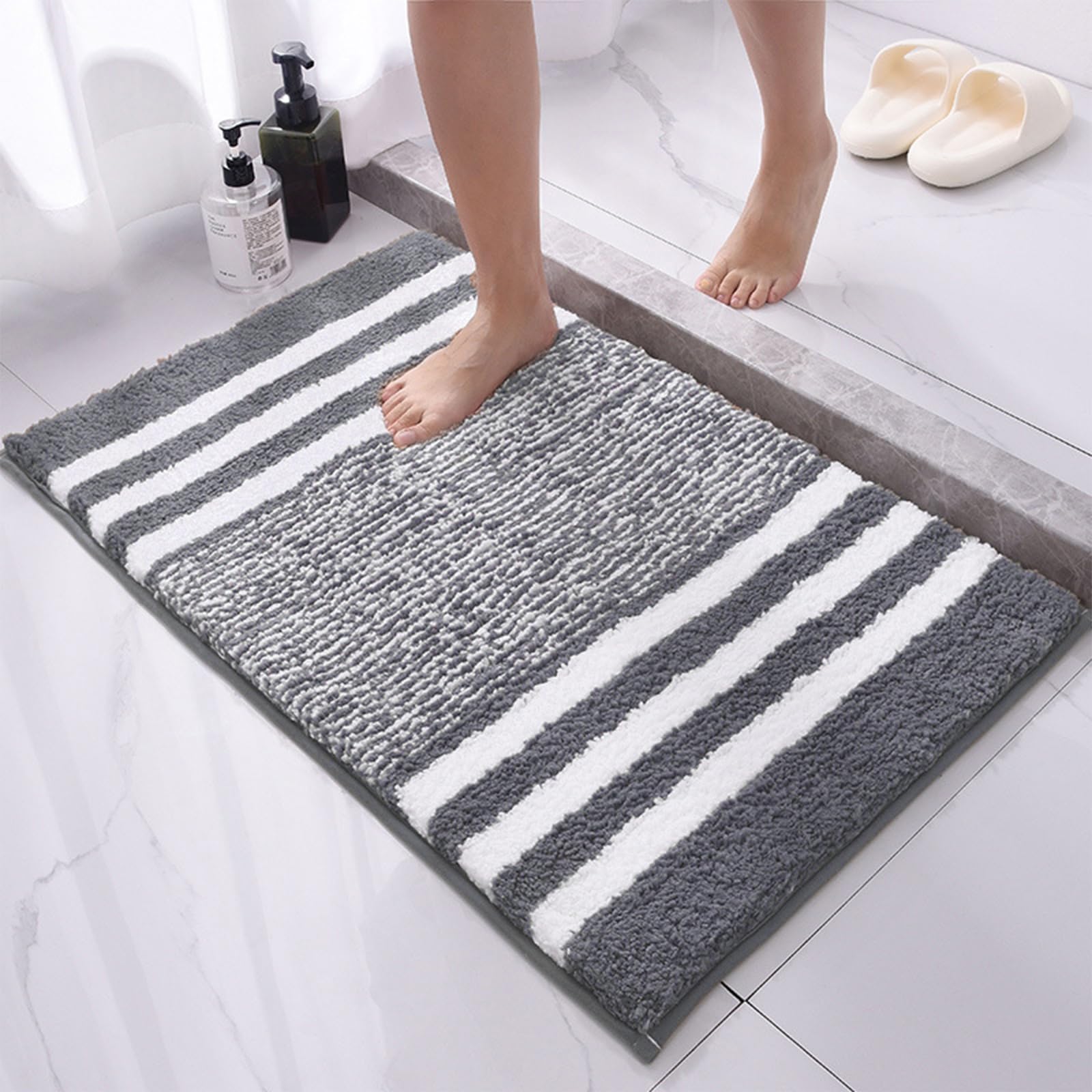 Soulnioi Bath Mat, Non Slip Bathroom Mat, Soft Absorbent Washable Bath Rug Fluffy Bathroom Floor Mat Toilet Tub Shower Mat, 50x80cm, Grey