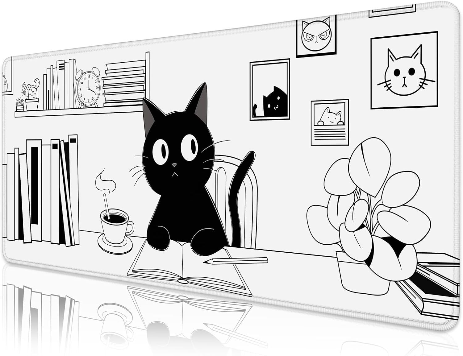 Gaming Mouse Pad for Computer,Large Mouse Pads for Desk Keyboard, Black Anime Cat Desk Mat Laptop,Cute XXL Waterproof Keyboard Pad,Extended Big Non-Slip Rubber Mousepad (Black Cat) - Image 2