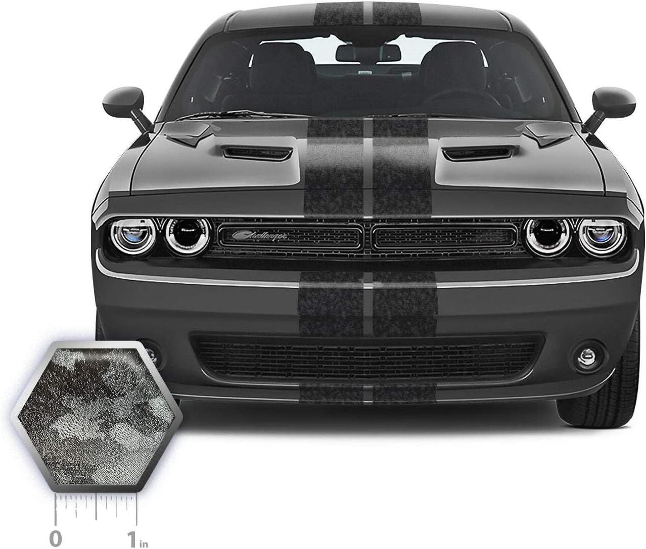 Dual 8" Racing Stripes Air Release Self Healing Vinyl fits Dodge Challenger 2008 to 2022