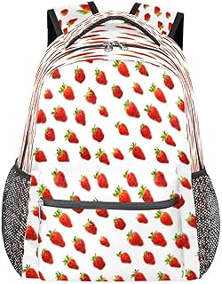 Mochilas de viagem para laptop para mulheres e homens, morango, frutas, resistente à água, mochilas escolares leves para adolescentes meninas/meninos, mochila casual para viajar, acampar, caminhar, Multicor, Medium