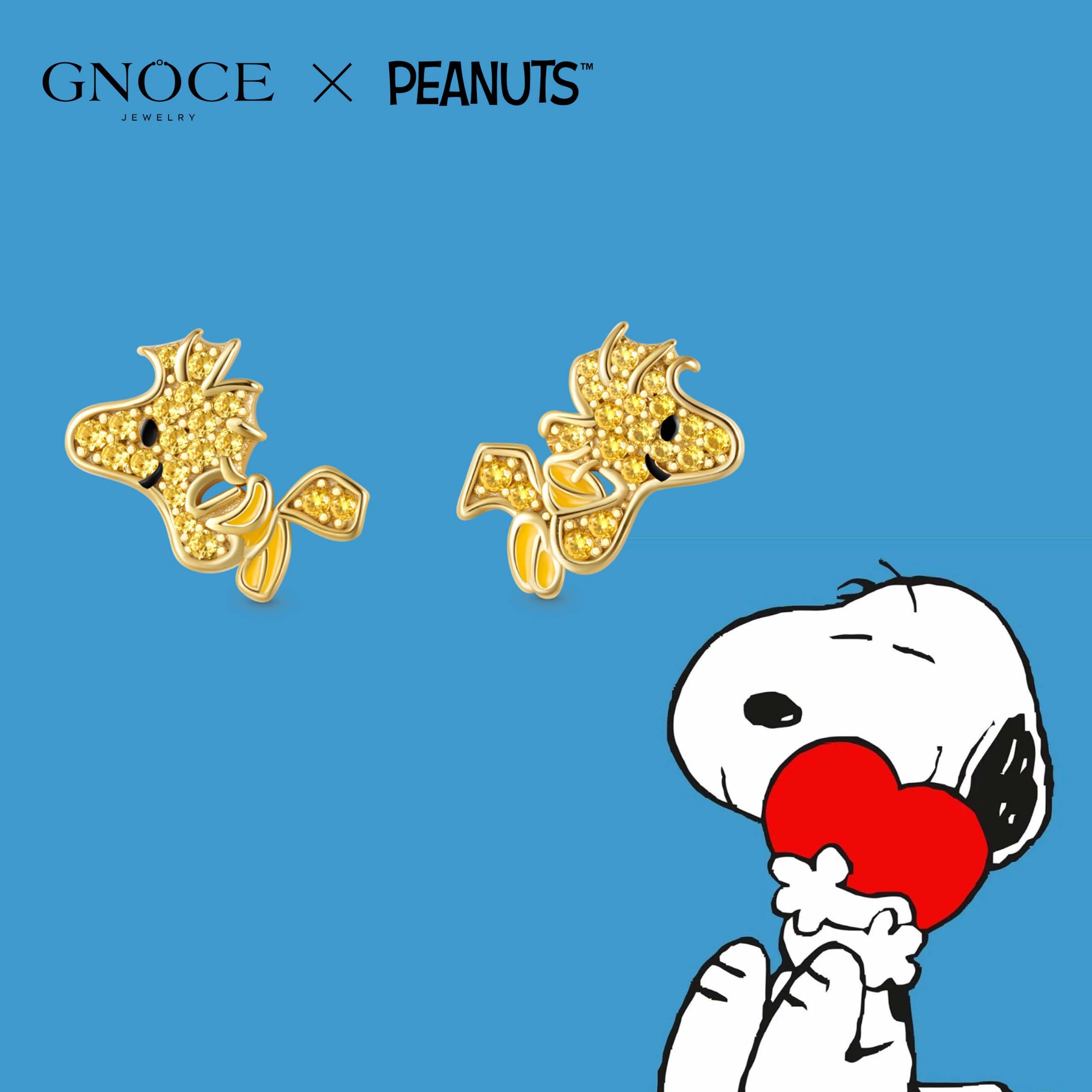 GNOCE Ohrringe Peanuts Lächelnder Fliegender Woodstock Diamant Ohrstecker 925 Sterlingsilber für Frauen und Mädchen Schmuckgeschenk für Fans