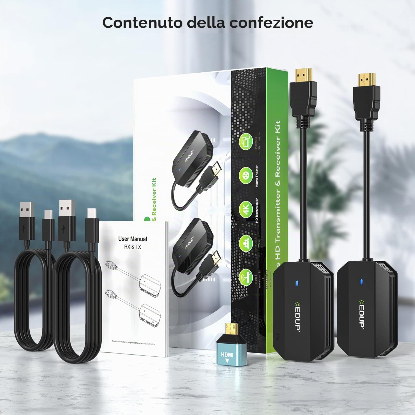 EDUP Trasmettitore e Ricevitore HDMI Wireless, HDMI Wireless Extender per Trasmettere Audio e Video HD a Monitor/Laptop/PC/TV Box/Proiettore, Plug & Play 1080P Full HD H DMI Trasmissione Radio