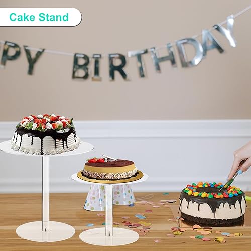 Miniatura 3 de uxcell Paquete de 3 soportes acrílicos para tartas, soportes redondos para mesa de postre, soportes transparentes para cupcakes para eventos de