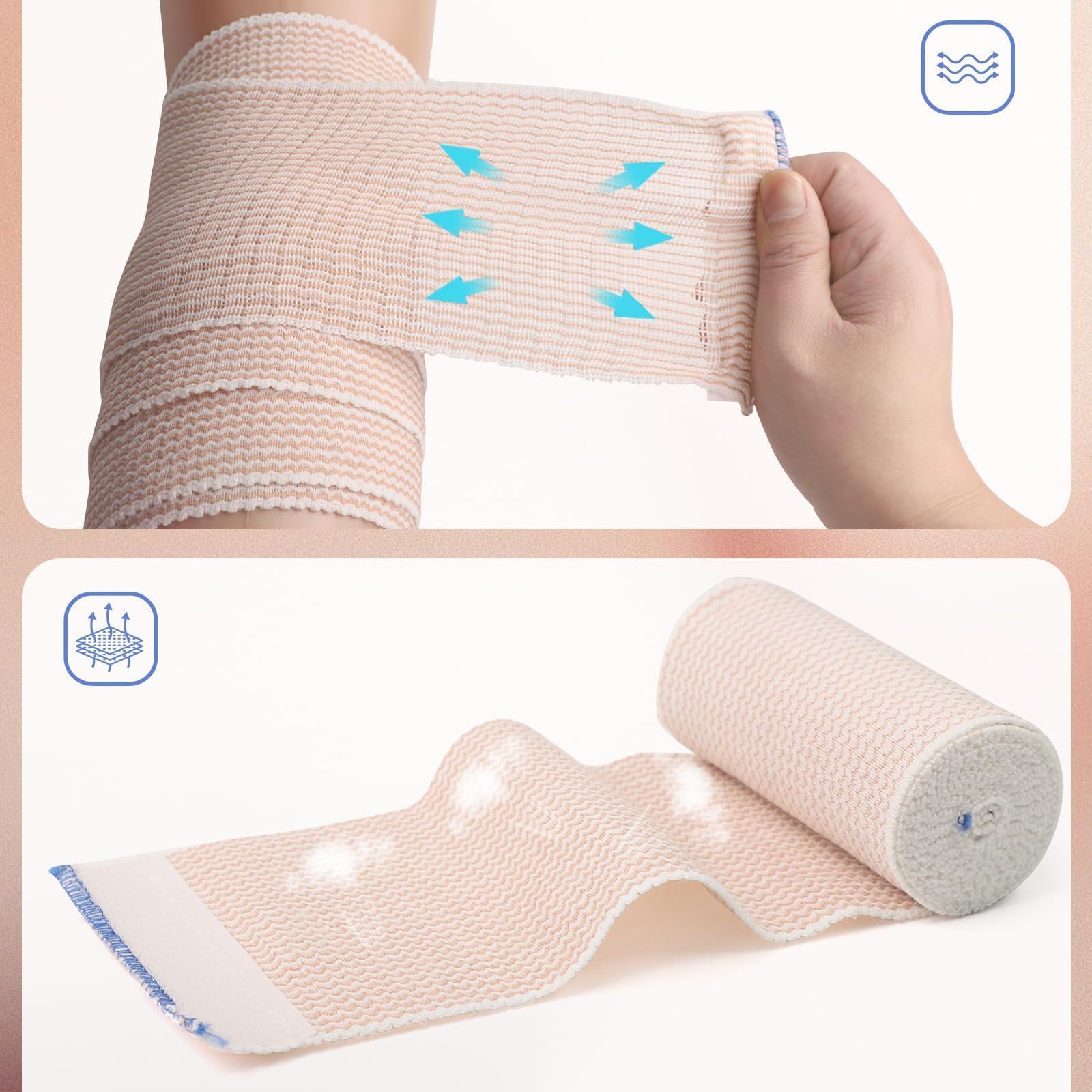 Vendas Elasticas Compresion 6 Rollos Venda Elastica Adhesiva 15 cm x 4,5 m Vendaje Deportivo Algodón Vendaje Autoadhesivo Vendaje de Gasa para Tobillos Brazos Rodillas Piernas