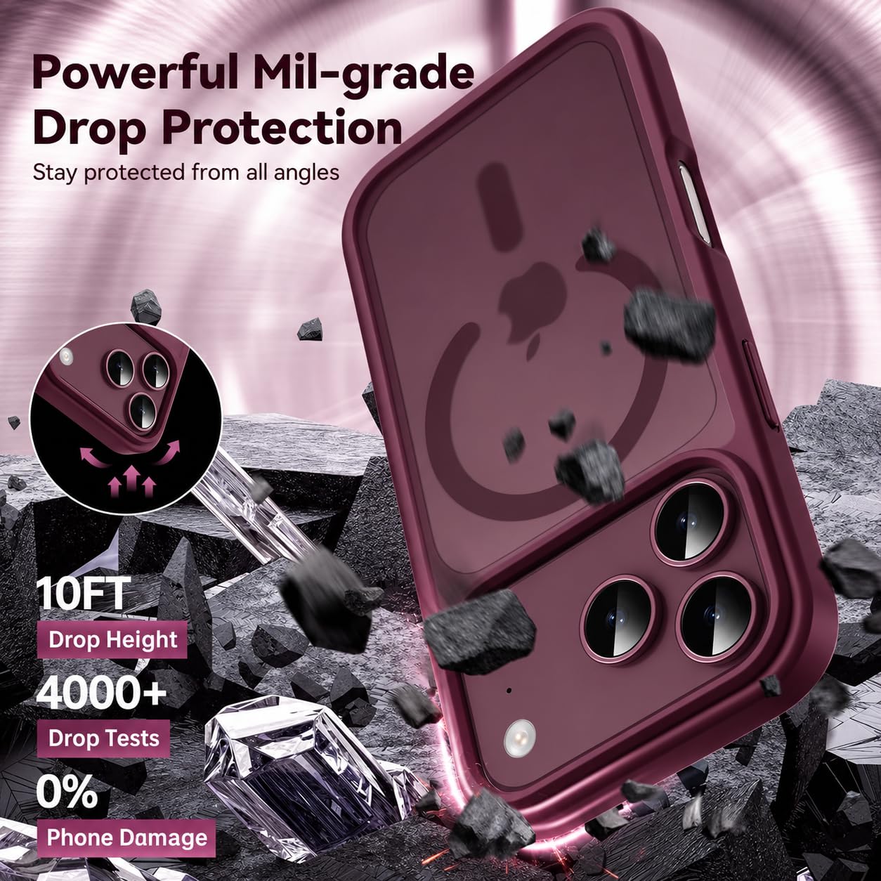 EGOTUDE for iPhone 18 Pro & iPhone 17 Pro Case, Frosted Translucent Matte Hard Back Cover Compatible with Mag-Safe (Burgundy) — Amazon image 4