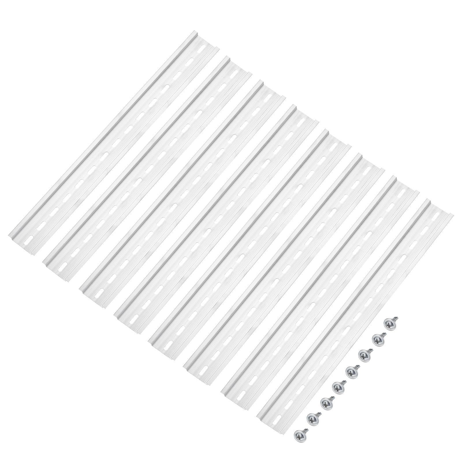 MECCANIXITY DIN Rail Slotted Aluminum Mounting Guide 12 Inch x 1.4 Inch x 0.3 Inch for Electrical Industrial Products Silver Tone 8 Pcs