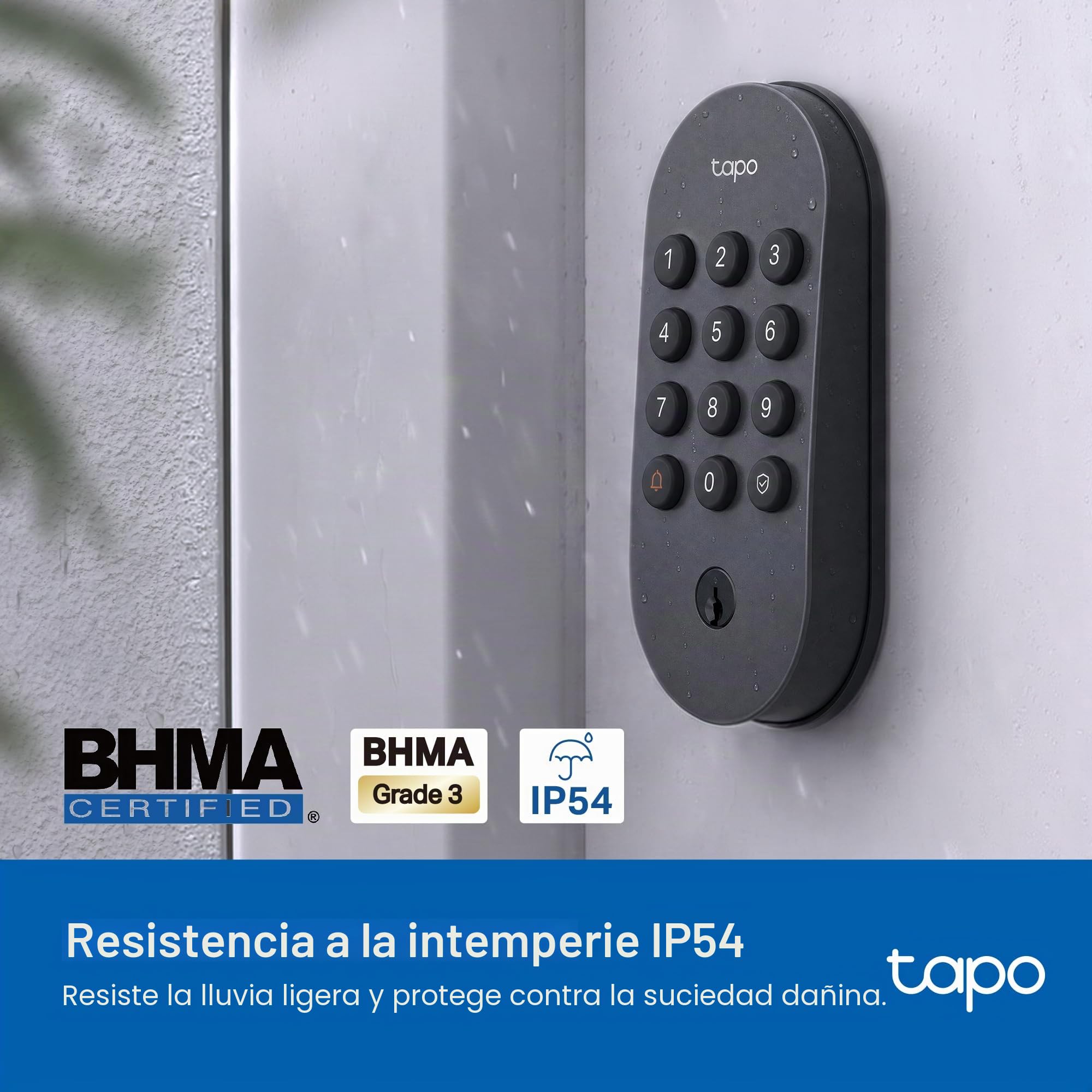 Tapo - Cerradura inteligente de puerta con cerrojo Wi-Fi – Botones táctiles sin llave, acceso personalizado con monitoreo en la aplicación, bloqueo automático, resistente a la intemperie IP54, grado