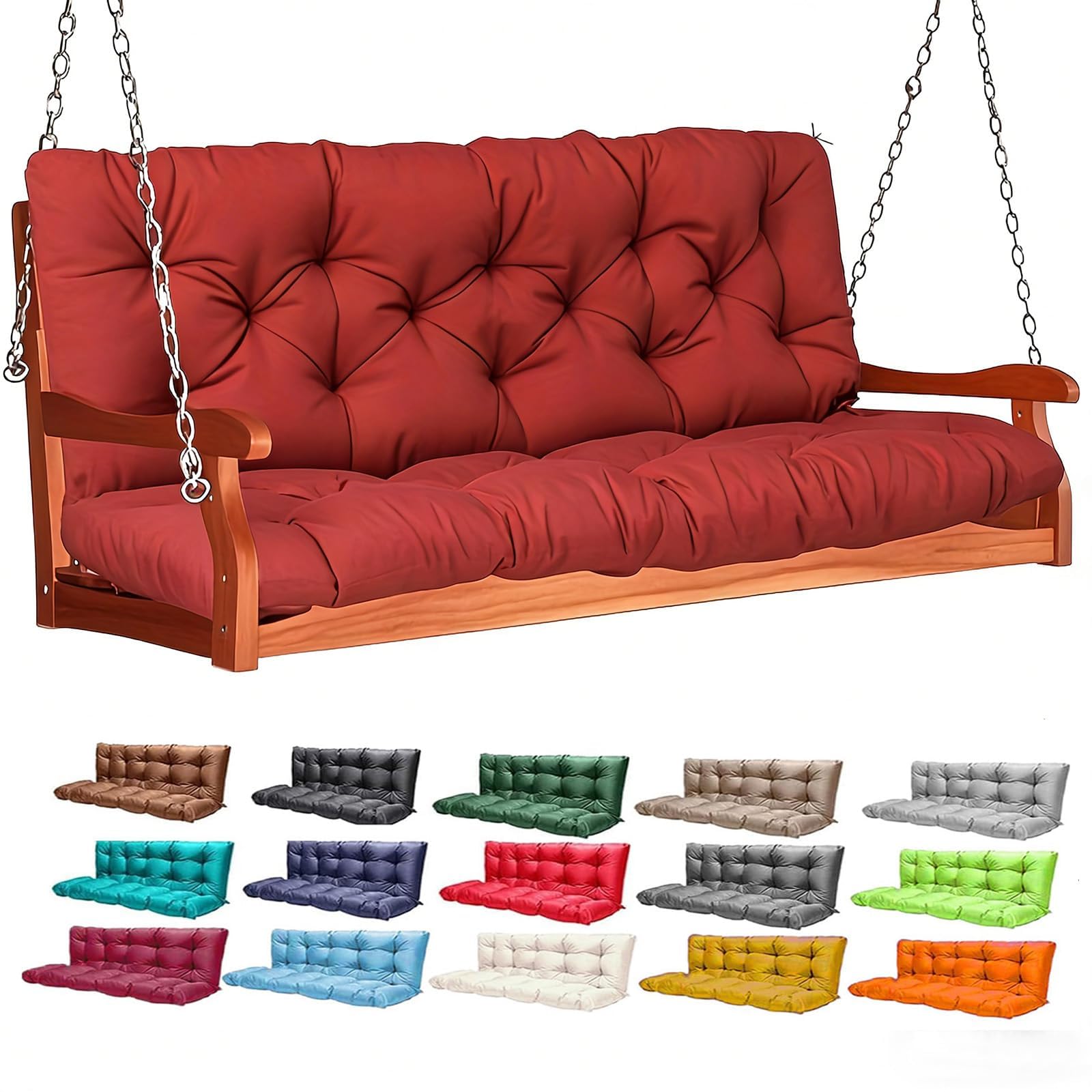 Porch Swing Cushions,2-3 Seater Outdoor Swing Cushions Replacement with Backrest and Ties,Waterproof and Fade Resistant for Patio Furniture Garden (Red, 120×100cm) — image 1