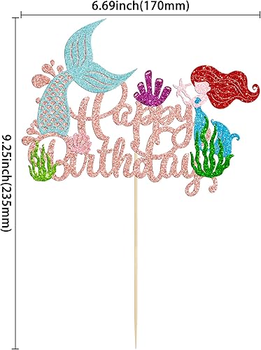 Miniatura 9 de Gyufise Decoración de sirena para pastel de feliz cumpleaños, conchas marinas con purpurina, decoración de cola de coral para decoración bajo el