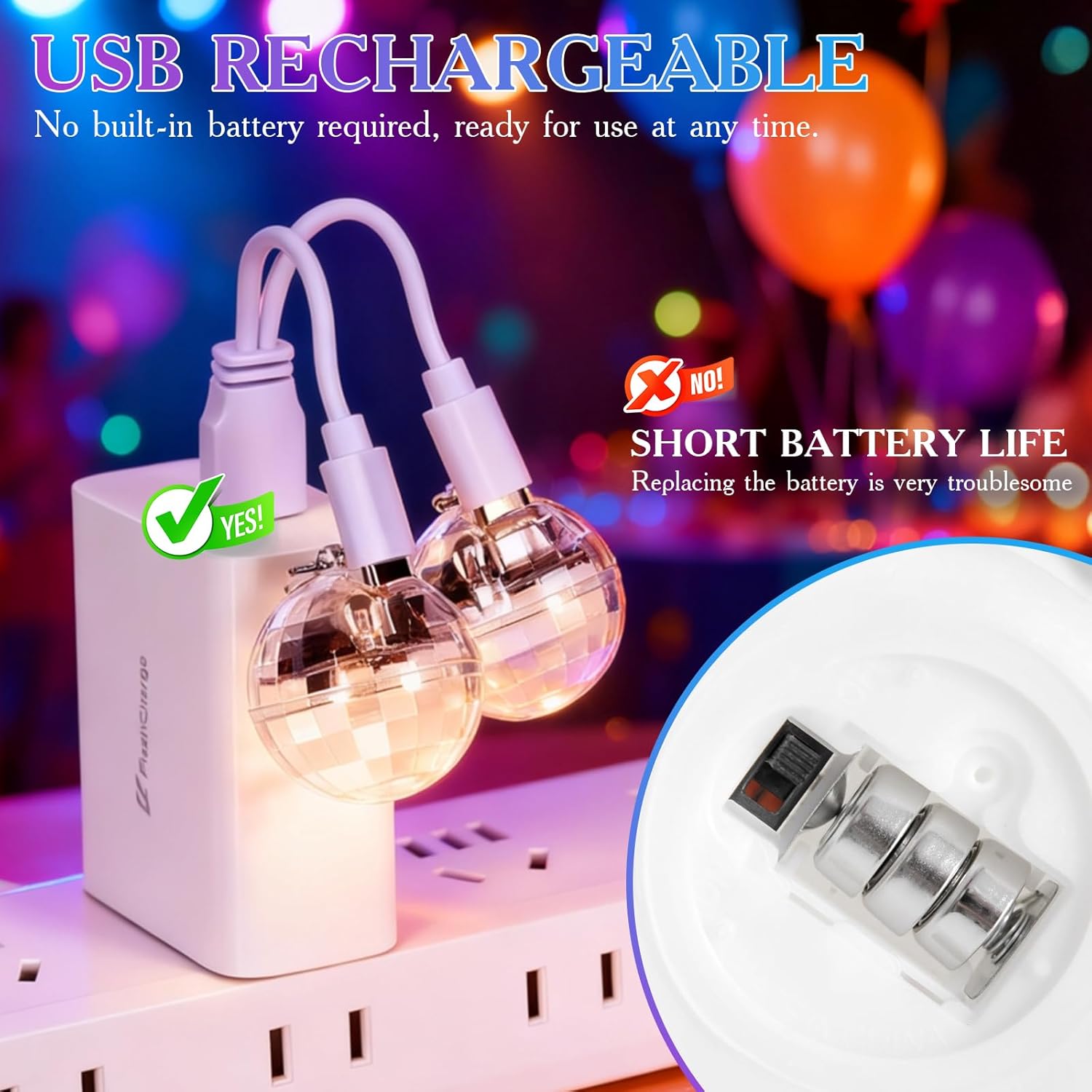 2 Pair Rechargeable Disco Ball Earrings 16 Light Modes, Light up Earrings 32mm Flashing LED Earrings Ball for Women for Women Halloween Costume Accessories Dance Party