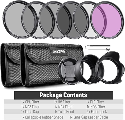 Vista 36 de NEEWER Paquete de filtros ND de 3.228 in y accesorios para lentes, ND2 ND4 ND8 UV FLD CPL Kit de filtro con tapa de lente