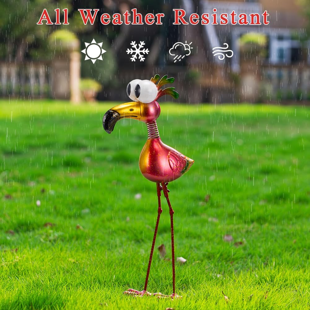 19’’ Pink Flamingo Garden Statue - Weather Resistant Metal Bird Yard Art, Outdoor Lawn Decor Ornament, Unique Gift for Gardening Enthusiasts