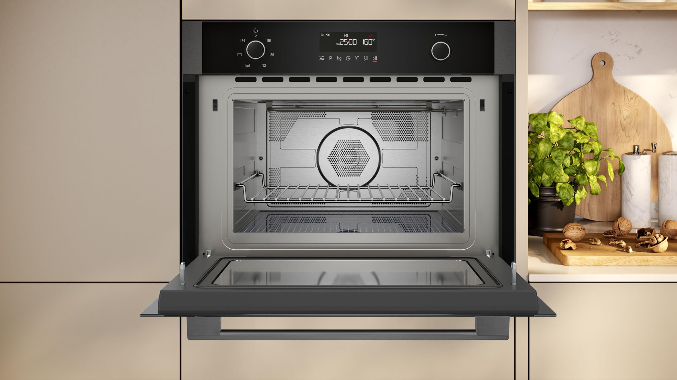 Neff N 50, C1AMG84G1, Einbau Mikrowelle mit Heißluft 60 x 45 cm, Easy Clean für schnelle Reinigung, LCD Display, 1-Touch Buttons, Automatikprogramme, Grill, Graphite-Grey