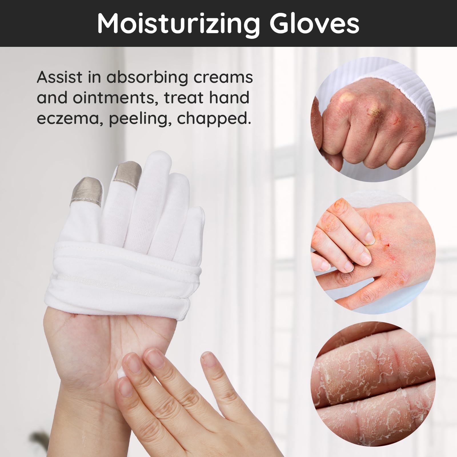 Segbeauty Guanti Cotone, 4 Paia Guanti Idratanti di Touch Screen, per Dermatiti, Crema Mani Notte, Morbidi e Riutilizzabili, Donne e Uomini (M)