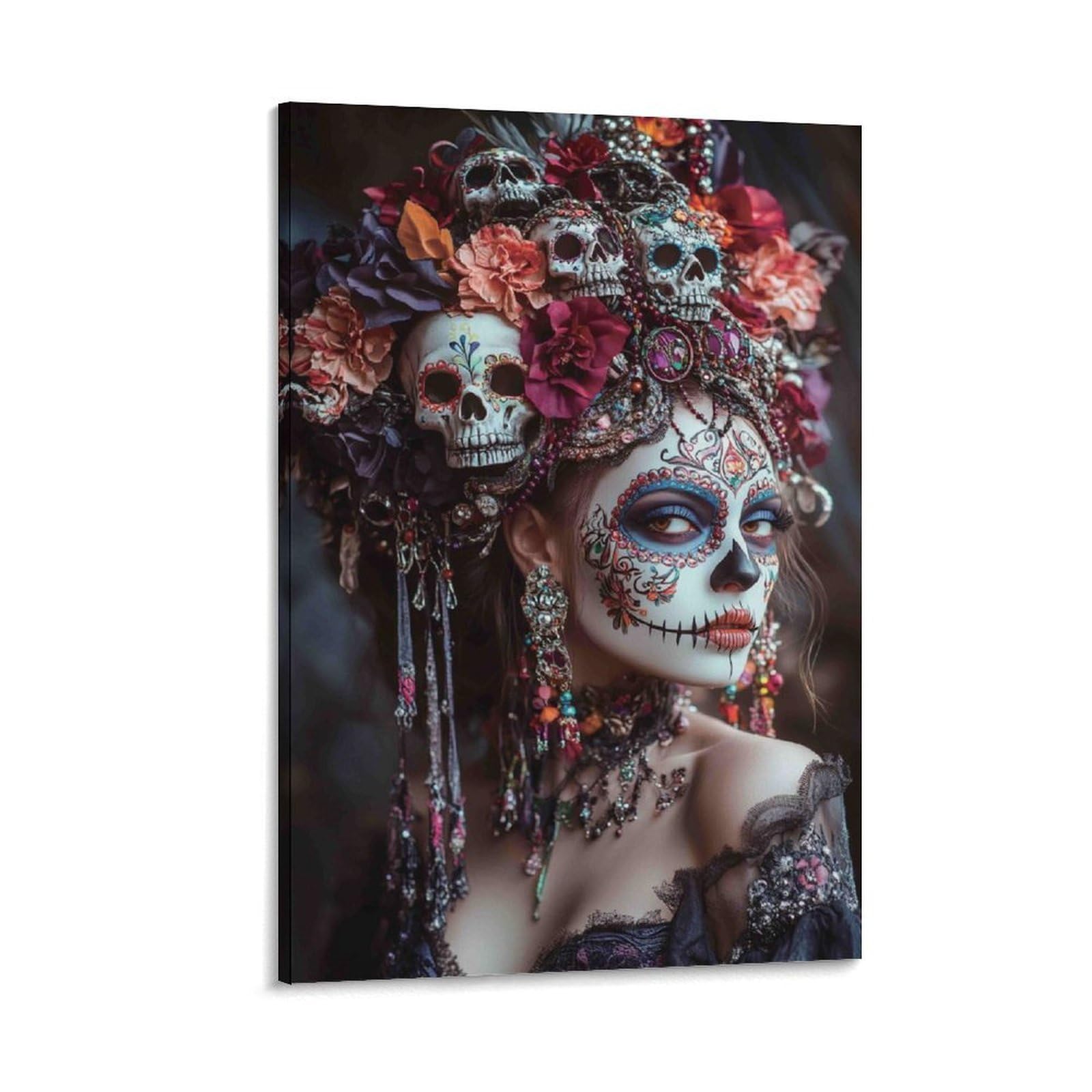 DHBANEIOK Day of Dead Costume Wall Decor Poster Giclee Canvas Prints Modern Wall Art Picture Wall Hanging for Living Room Home Decorations 24x36inch(60x90cm)