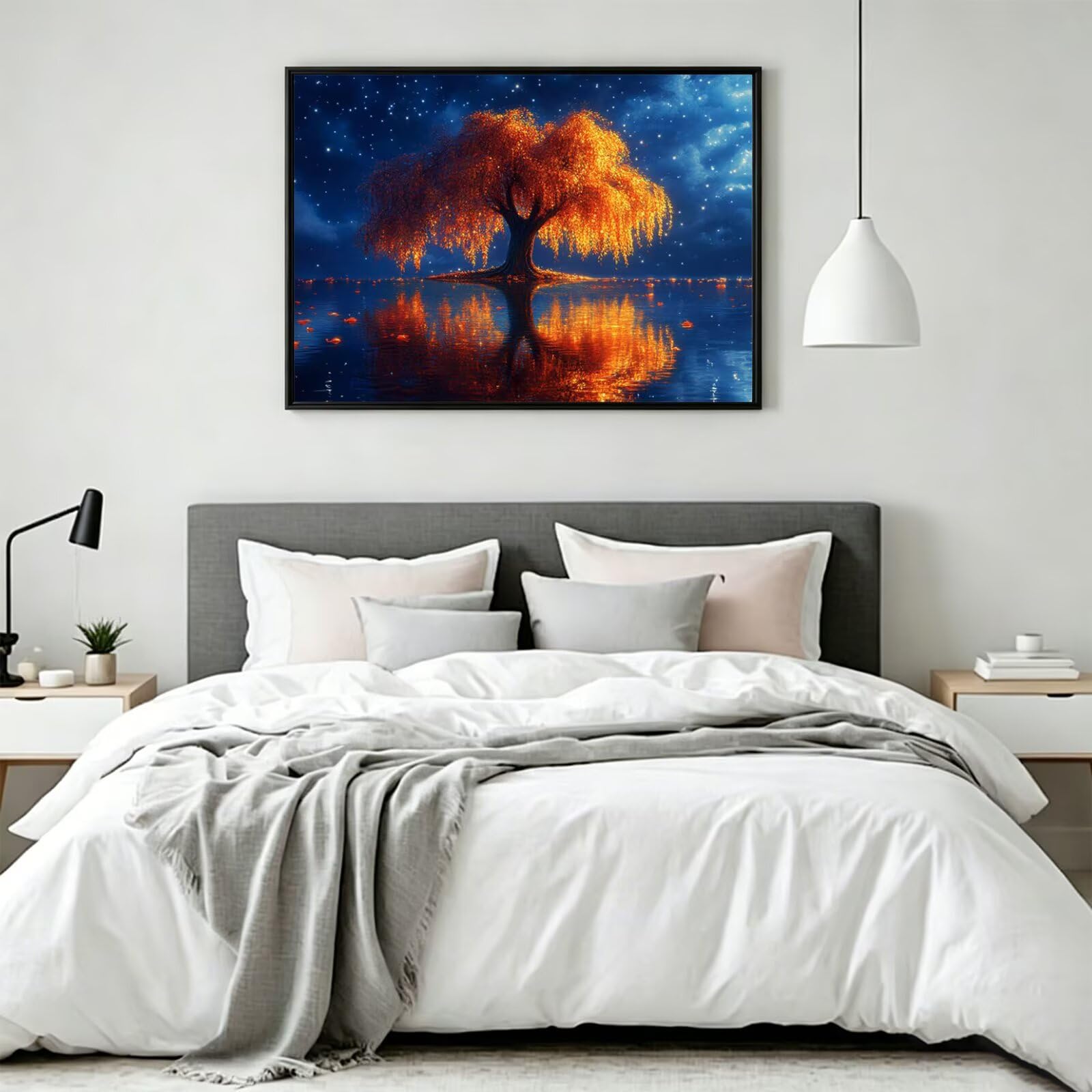 Q-829 malowanie według liczb, drzewo dla dorosłych, "zrób to sam", gwiaździste niebo, ręcznie malowane obraz olejny, płótno do malowania, 80 x 100 cm, bez ramy, zestaw do malowania według liczb
